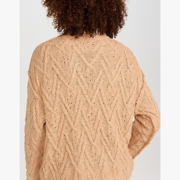 Free People Isla Cable Tunic Sweater Womens Large Camel Color Oversized - Picture 5 of 9